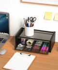 All In One Tea Bag Organizer With Drawers for Kitchen Countertop and Office, wooden tea station storage with divided compartments, desk setup