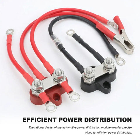 Two Pack Battery Terminal Distribution Block With M8 Dual Studs For Car Auto Boat Truck And RV Heavy Duty 12V Power Busbar Block Negative Positive Keeps Wiring Neat, red and black