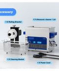 Fully Automatic 6L Ultrasonic Vinyl Record Cleaner With Sturdy Bracket For 7 To 12 Inch Lp Records Delivers Straight Fire Audio With Total Ease Rapid Cycle Tech Guards Deepest Grooves For Your Top Shelf Music Vault Every Single Day, featuring the cleaner, rolling bracket, cleaning basket, and power cord.
