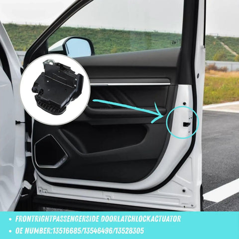 Front Right Passenger Side Door Lock Actuator Assembly Fits Chevy Silverado 1500 And Gmc Sierra 1500 2014 To 2021 shown installed in door.