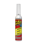 Front view of Flex Shot eight ounce tube, labeled as clear rubber adhesive sealant caulk for indoor or outdoor use, waterproof seal.