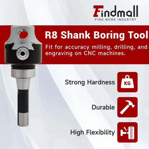 Twelve Piece Three Inch Boring Head Set With R8 Shank And Three Quarter Inch Carbide Boring Bars For Milling Bar Holder Included One Thousandth Inch Graduations For Pro Grade Precision Hole Work displayed with product features