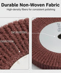 Close-up view of 2 Pack 8 Inch Non-Woven Polishing Wheels 320 Grit Nylon Flap Wheels For Die Grinder Or Bench Grinder Red Finish