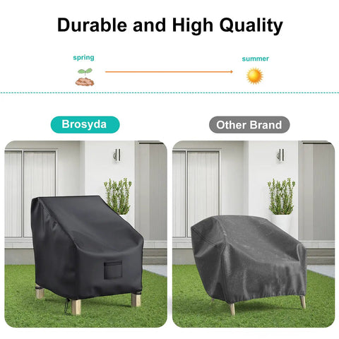 Comparison of All Weather Waterproof Patio Chair Covers 2 Pack Heavy Duty 600D Oxford Cloth on chairs, black vs grey.