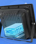 Rear view of JUDYSSY Led Flood Light Outdoor, showcasing the solar panel and design for easy installation and outdoor use.