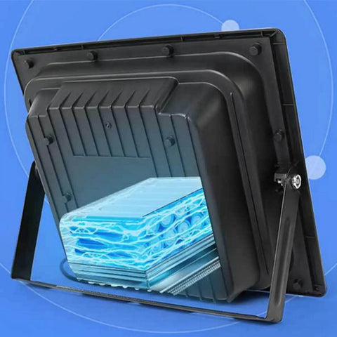 Rear view of JUDYSSY Led Flood Light Outdoor, showcasing the solar panel and design for easy installation and outdoor use.