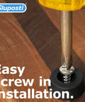 Close-up of screwdriver installing 12 Pack Rubber Feet For Cutting Boards Non Slip Bumper Pads With Stainless Screws And Inserts on wood surface.