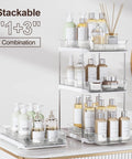 Super Handy Two Tier Under Sink Organizers And Bathroom Storage Solutions For Cabinets And Kitchen Pantries With Smooth Slide Out Drawers And Fully Adjustable Dividers In Bright White Two Pack, featuring stackable containers for cosmetics.