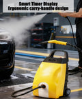 Upgraded 3000W Handheld Steam Cleaner Heats To 110°C In Seconds For Deep Multi Surface Cleaning, shown in action cleaning a car.