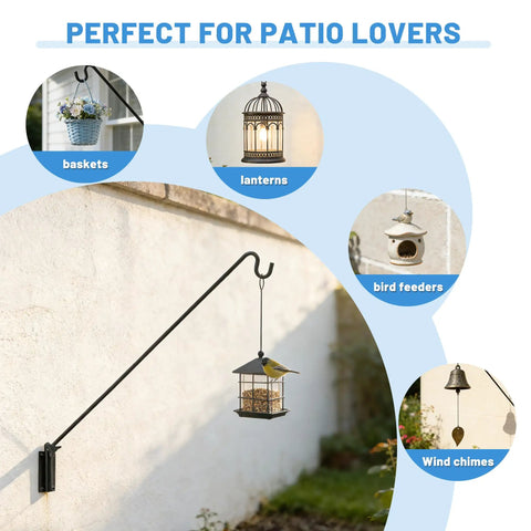 Rock Solid Adjustable Deck Hook Wall Pole Extending Twenty Eight To Forty Three Inches For Backyard Display Of Bird Feeders Plants Wind Chimes Lanterns Built Tough Rust Resistant Steel Bracket with bird feeder
