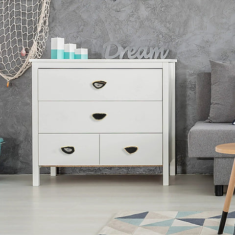 Total Game Changer Natural Black Agate Cabinet Knobs With Heavy Duty Brass Mounting And Polished Gold Plated Drawer Pulls Set Of Four on white dresser.
