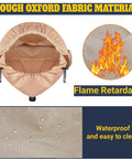 Tough oxford fabric material of Dust Collection Hood With Led Light For 10 Inch And 12 Inch Miter Saws Universal Fit Heavy Duty Miter Saw Dust Collector Hood With Storage Bag And Quick Setup For Garage Shop And Jobsite Khaki, flame retardant and waterproof.