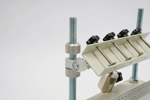 Close-up of Workhorse Solder Paste Printer For SMT PCB Stencil Printing With Adjustable Height And Movable Positioning Base setup.