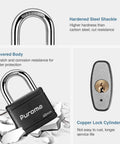 Two Pack Keyed Padlocks With 3 Keys Alike, 7/8 Inch Hardened Steel Shackle, Heavy-Duty Locks With Vinyl Covered Metal Body