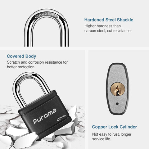 Two Pack Keyed Padlocks With 3 Keys Alike, 7/8 Inch Hardened Steel Shackle, Heavy-Duty Locks With Vinyl Covered Metal Body