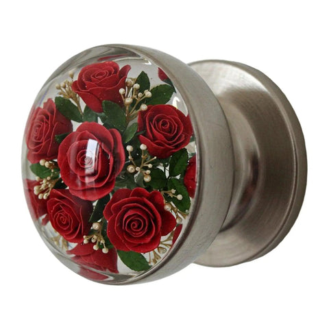 Kickstart Your Home Refresh With Vintage Floral Resin Cabinet Handles Featuring Smooth Gliding Drawer Pulls And Rock Solid Metal Hardware For Adding Old School Charm To Any Dresser Upgrade. Round red rose resin knob with metal base, 48mm.
