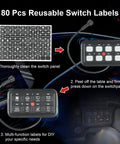 8 Gang Switch Panel With Built In Relay And Fuse Wiring Harness, showing 80 pcs reusable labels for customization
