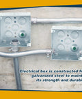 Two 4x4 inch silver galvanized steel electrical junction boxes with conduit in wall installation, built for wiring organization.