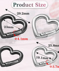 Heart Carabiner Keychain Clips Set In Silver And Black Durable Metal Spring Rings Product Size Details