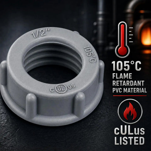 50 Pcs One Half Inch Plastic Insulating Threaded Electrical Bushings For EMT Rigid Or IMC Conduit Fittings DIY Friendly Install Wire Protection Durable Cable Shielding, 1/2 in PVC, 105°C rated