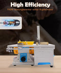 Do It All Mini Saw For Woodworking And Rock Cutting 750W Electric Grinder Polisher in use, cutting wood, showcasing high efficiency