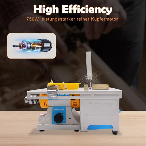 Do It All Mini Saw For Woodworking And Rock Cutting 750W Electric Grinder Polisher in use, cutting wood, showcasing high efficiency