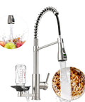 Kitchen Faucet with Glass Rinser & LED Temperature, Pull Down Sprayer in stainless steel with digital temperature display.