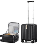 16 Inch Expandable Underseat Carry-On Luggage With Wheels, Grab-And-Go Top Opening For Easy Access, Lightweight Hard Shell Jet Black Weekend Bag