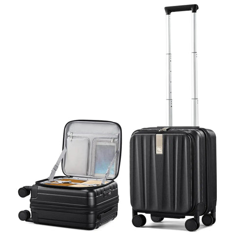 16 Inch Expandable Underseat Carry-On Luggage With Wheels, Grab-And-Go Top Opening For Easy Access, Lightweight Hard Shell Jet Black Weekend Bag
