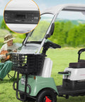Interior view of 28 Mile Range Electric Golf Cart With 60V Lead Acid Battery And 13 Inch All Terrain Tires, featuring control panel and basket.