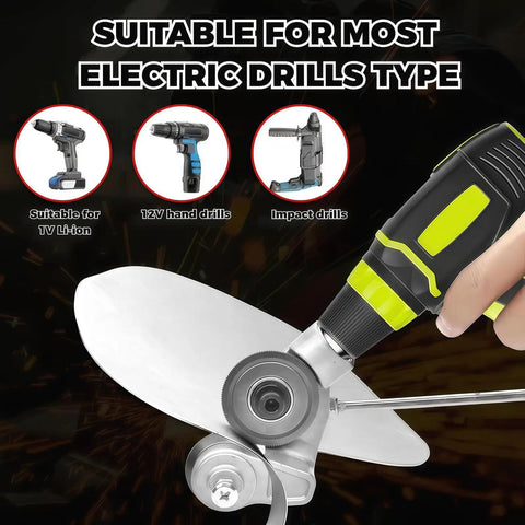 Titanium Nibbler Drill Attachment For Sheet Metal Cutting 2 Pack showing compatibility with various electric drills.