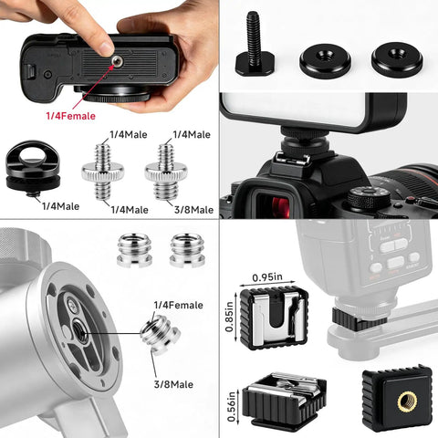 Camera Tripod Mount Kit 30 Piece Set With One Quarter Inch And Three Eighths Inch Adapters Includes Mini Ball Head Cold Shoe Mount Phone Holder Clamp Double End Screws And Other Mounting Gear For Photo And Video, 1/4 and 3/8 adapters