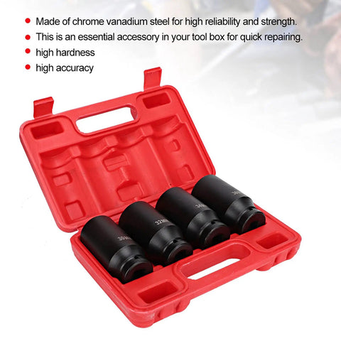 Pro Heavy Duty Impact Socket Set For Fastener Rotten Repair With 12 Point Adapter Kit To Fix Stripped Bolts And Nuts In Cars Or Trucks Quick And Easy Professional Grade Steel Tools, 4pc chrome vanadium 30-36mm sockets in red case