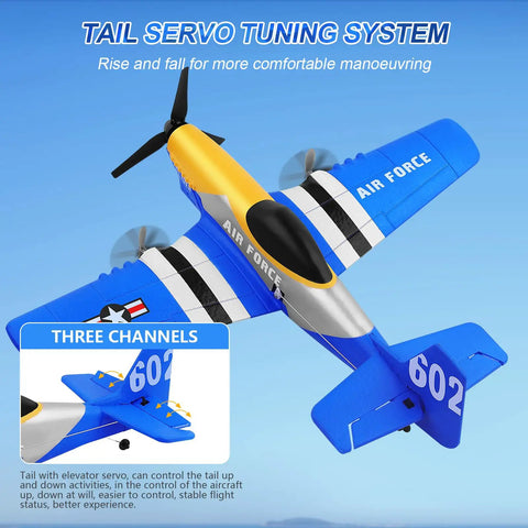 Three Channel Two Point Four GHz RC Plane With Gyro Stabilization P51D Mustang Style Fighter Aircraft Easy To Fly Tail Servo