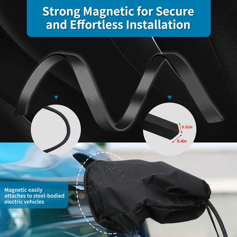 Rock Solid Heavy Duty Magnetic EV Charger Port Cover shows strong magnetic installation on a vehicle's charging socket.
