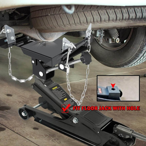 Transmission Jack Adapter For Hydraulic Floor Jacks Converts To 1100Lb Transmission Jack With 1.17 Inch Removable Saddle Universal Gearbox Removal Tool With Double Safety Chains And Angle Adjustable For Cars And Light Trucks