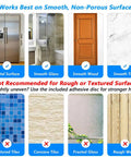 Surface recommendations for 24 Inch Suction Cup Towel Bar No Drill For Smooth Surfaces Only Chrome Finish Easy Install Holds Tight On Glass Tile Or Metal Bathroom Organizer Without Tools Not For Porous Surfaces. Works on metal, smooth glass, wood, and tiles. Not for textured, concave, frosted, or rough surfaces.
