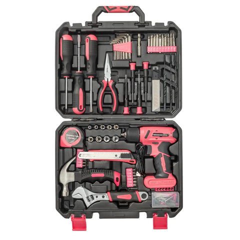 148 Piece Pro Grade Home Repair Tool Set With Durable Storage Case For Easy DIY Projects Portable Hand Tools Kit open red case view