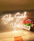 She Said Yes Neon Sign Large 23x16 Inch Warm White LED Flex Neon Light with flowers and 'Love' decor