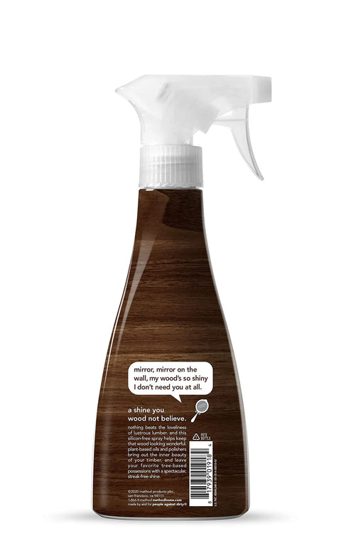 Back view of Almond Wood Polish For Wood Surfaces, Furniture And Cabinets, 14 Ounce Spray Bottles Pack Of 6, showing label