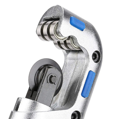 Close-up of Heavy Duty Bearing Pipe Cutter for copper aluminum and stainless steel tubes 5 to 50mm, showing cutting wheel and bearings.