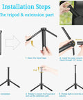 Installation steps for Two Pack USB LED Video Lights 5600K Dimmable with Mini Tripods and Color Filters for various uses.