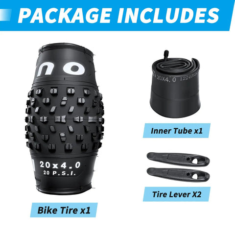 20x4.0 Fat Tire Tube And Folding MTB Tire Puncture Resistant Inner Tube For Mountain Bikes And E Bikes with components visible