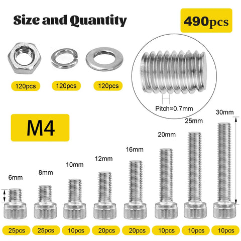 Top Shelf M4 Hex Socket Screw Assortment Kit With 490 Metric Sizes From Six To Thirty Millimeters, showing various lengths and quantities.