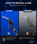 Two Piece One Inch NPT Fuel Hose Nozzle Swivel Kit With 360 Degree Rotation For Easy Safe Fueling And Flexible Angled Access Gas Pump Ready Fits Any 1 Inch Hose Or Nozzle Leak Free And Durable. Before after fuel nozzle swivel install guide
