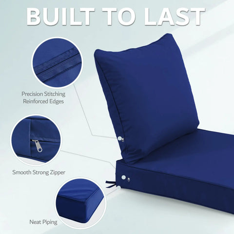 Close-up of 24x24 Inch Outdoor Chair Cushions Set Of 2 with Removable Washable Covers, Water Repellent and Fade Resistant, Navy