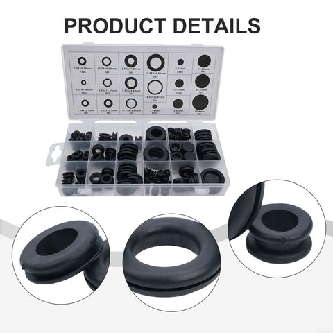 125 Piece Rubber Grommets Kit With Open And Closed Grommets And Storage Case For Cable And Wiring Projects, Automotive And Marine Electrical, DIY Home Improvement Gear For Quick, Clean Wire Runs. assorted rubber grommets in labeled storage case
