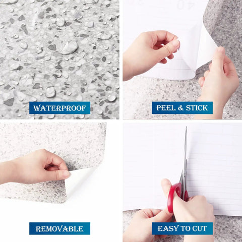 Granite Contact Paper Peel And Stick For Kitchen Countertops Cabinets And Tables Budget Friendly Waterproof Self Adhesive Vinyl Wallpaper In Grey Marble Look 36 Inch By 200 Inch Roll Removable Repositionable With No Residue showing waterproof feature.