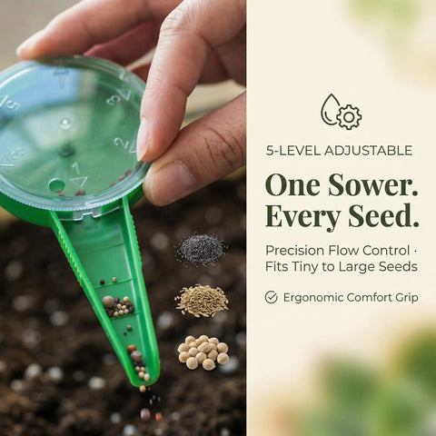 Handheld Seed Planter Tool With Five Level Adjustable Seeder for Tiny Seeds Seed Spreader Seed Dispenser and Sower on soil
