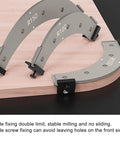 Drop Dead Knockout 5 Piece Round Corner Radius Template Set With R100 To R300 Specs, showing R100 and R150 templates in use.